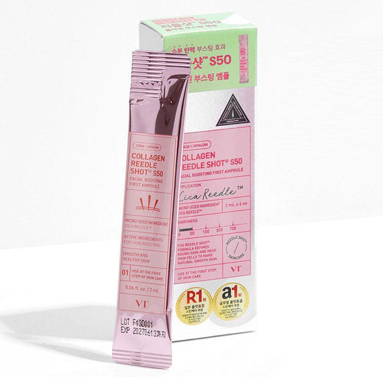 VT Collagen Reedle Shot S50 Facial Boosting First Ampoule 2ml x 6 Capsules, Collagen Skin Booster, Brightening & Firming Care