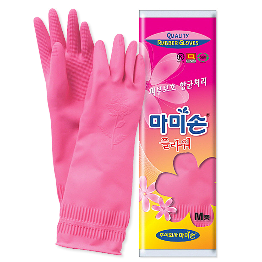 [Mamison] Korean Dishwashing Rubber Gloves, Natural Latex, Medium Size, Reusable Washable Cleaning Gloves, Made in Korea, Pink, 3 Pairs