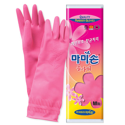 [Mamison] Korean Dishwashing Rubber Gloves, Natural Latex, Medium Size, Reusable Washable Cleaning Gloves, Made in Korea, Pink, 3 Pairs