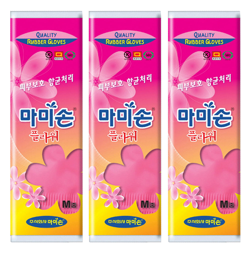 [Mamison] Korean Dishwashing Rubber Gloves, Natural Latex, Medium Size, Reusable Washable Cleaning Gloves, Made in Korea, Pink, 3 Pairs