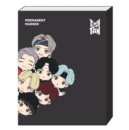 [Monami] TinyTAN Permanent Marker & Postcard Collection Set – 7 Markers + 7 Character Postcards | Made in Korea