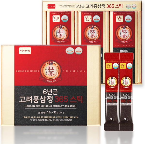 Jungwonsam 6-Year Korean Red Ginseng Extract 365 | 30 Sticks | Vegan | 7mg Ginsenosides per Stick | Energy, Focus, Fatigue, Immune Support | Supplement for Men & Women