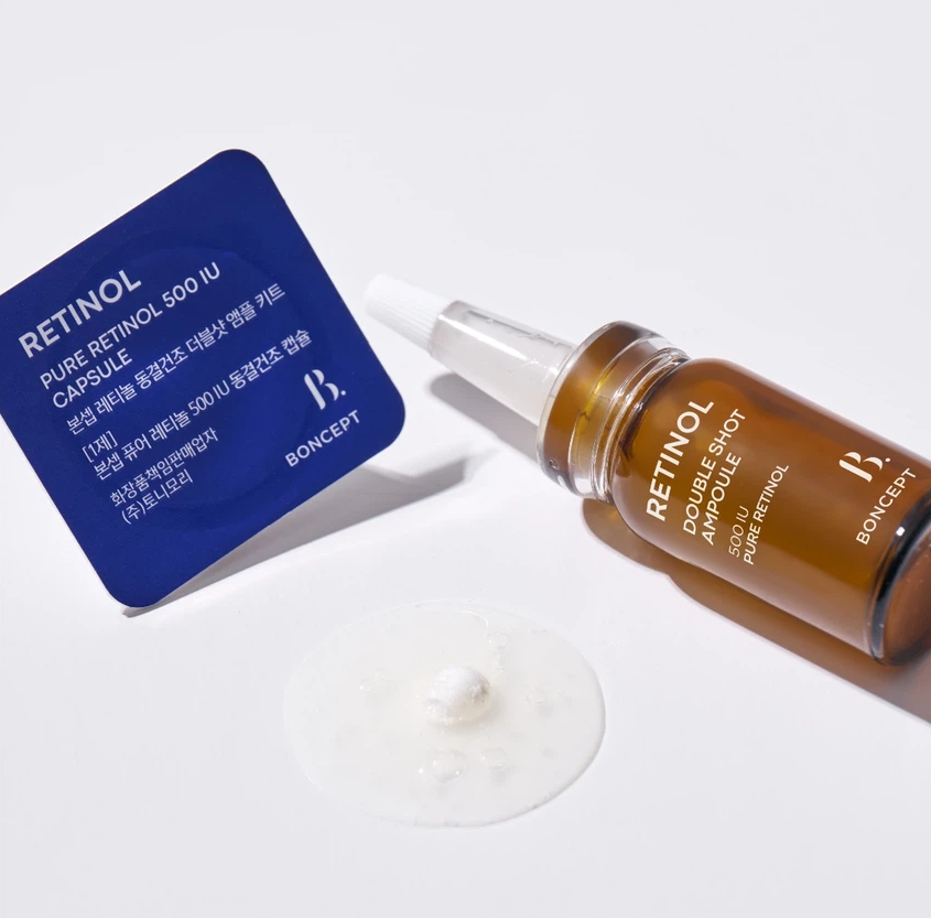 Boncept Retinol Freeze-Dried Double Shot Ampoule Kit, Retinol & Collagen Facial Treatment, Korean Anti-Aging Skincare
