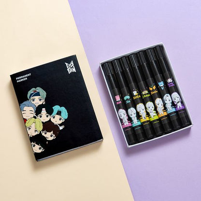 [Monami] TinyTAN Permanent Marker & Postcard Collection Set – 7 Markers + 7 Character Postcards | Made in Korea
