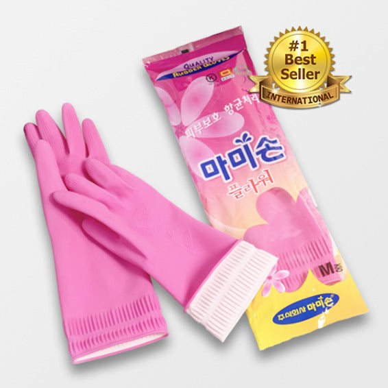 [Mamison] Korean Dishwashing Rubber Gloves, Natural Latex, Medium Size, Reusable Washable Cleaning Gloves, Made in Korea, Pink, 3 Pairs