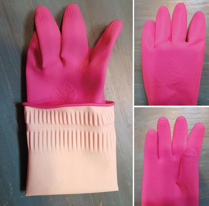 [Mamison] Korean Dishwashing Rubber Gloves, Natural Latex, Medium Size, Reusable Washable Cleaning Gloves, Made in Korea, Pink, 3 Pairs