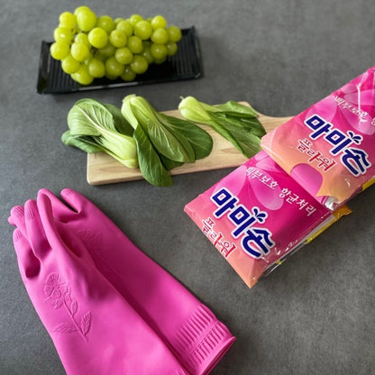[Mamison] Korean Dishwashing Rubber Gloves, Natural Latex, Medium Size, Reusable Washable Cleaning Gloves, Made in Korea, Pink, 3 Pairs
