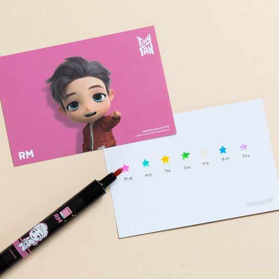 [Monami] TinyTAN Permanent Marker & Postcard Collection Set – 7 Markers + 7 Character Postcards | Made in Korea